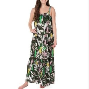 Blue Island Pineapple Paradise High Neck Maxi Dress Size Extra Small Tie Shoulde